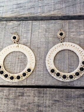 FRENCH HOOK Raffia Wrapped Beaded Earrings